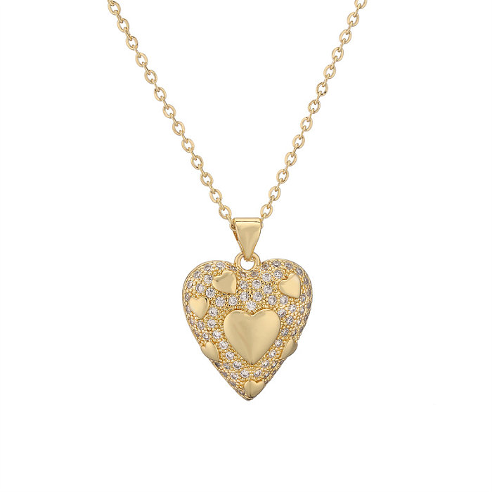IG Style Simple Style Heart Shape Copper Plating Inlay Zircon Gold Plated Pendant Necklace