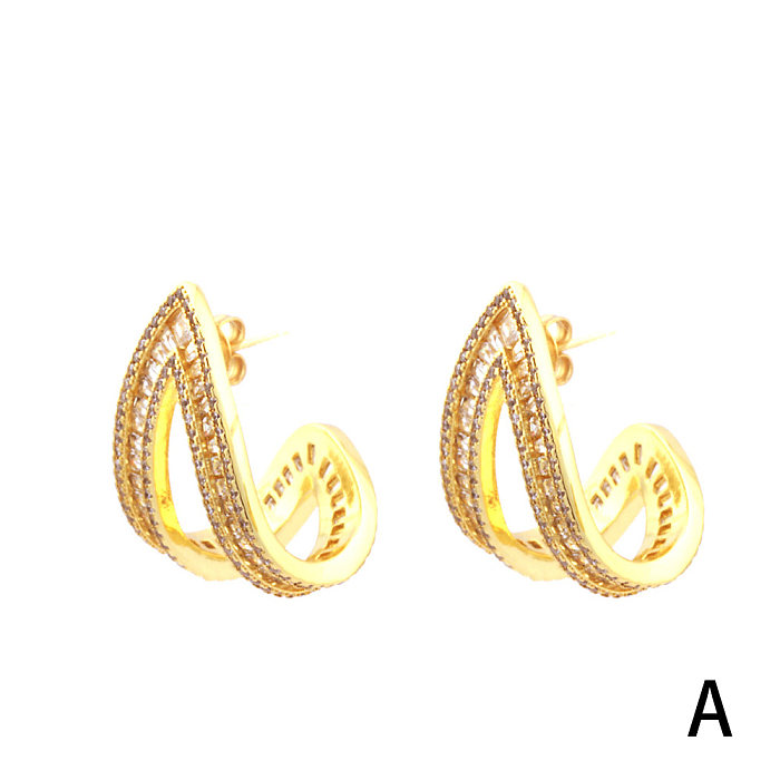 1 Pair Simple Style V Shape Plating Inlay Copper Zircon 18K Gold Plated Drop Earrings