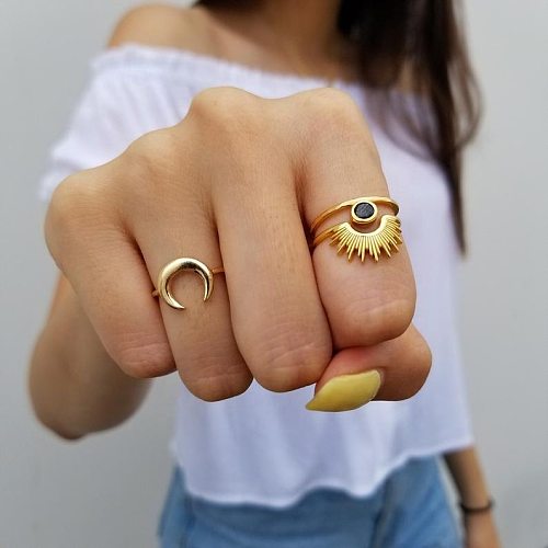 Retro Exaggerated Punk Eye Stainless Steel Plating Inlay Zircon 18K Gold Plated Open Ring
