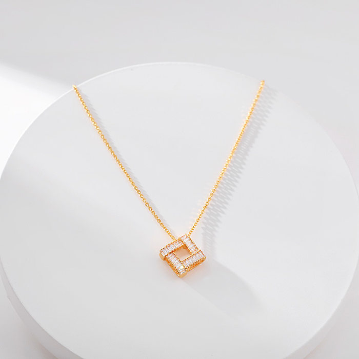 Simple Style Square Copper Inlay Zircon Pendant Necklace