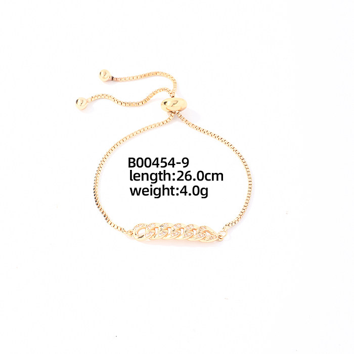 Casual Sweet Geometric Four Leaf Clover Square Copper Plating Inlay Zircon White Gold Plated Gold Plated Bracelets