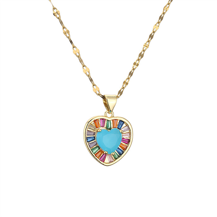 1 Piece Fashion Heart Shape Copper Inlay Zircon Pendant Necklace