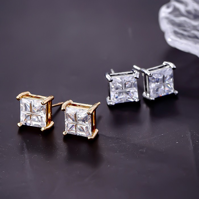 1 Pair Simple Style Square Plating Inlay Copper Zircon 18K Gold Plated White Gold Plated Ear Studs