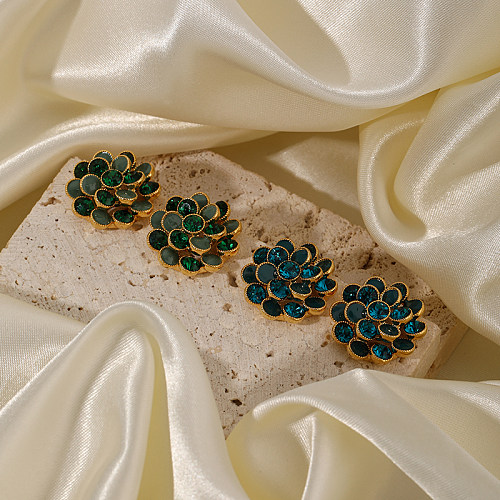 1 Paar schlichte Ohrstecker mit Blumen-Emaille-Beschichtung, ausgehöhlt, Kupfer-Zirkon, 18 Karat vergoldet