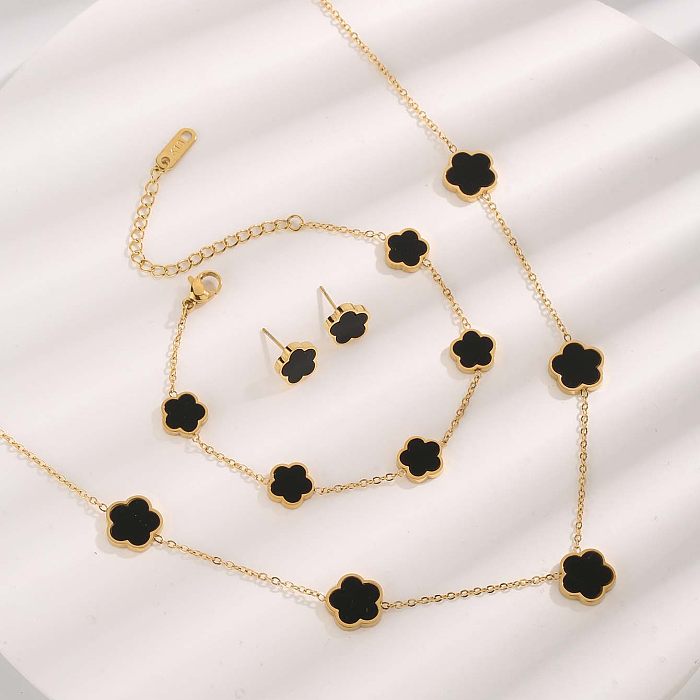 Glam Luxurious Flower Titanium Steel Plating Inlay Resin Gold Plated Bracelets Earrings Necklace