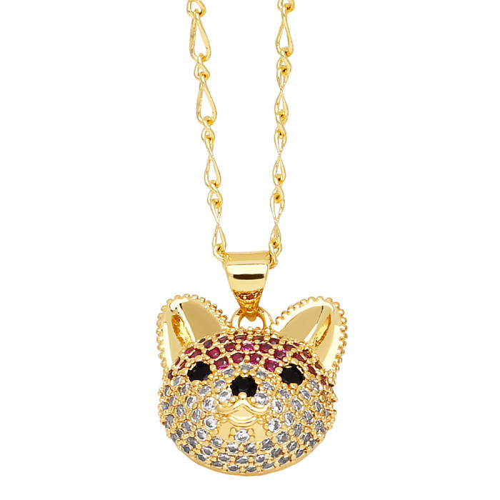 Cute Fashion Simple Style Dog Copper Plating Inlay Zircon 18K Gold Plated Necklace