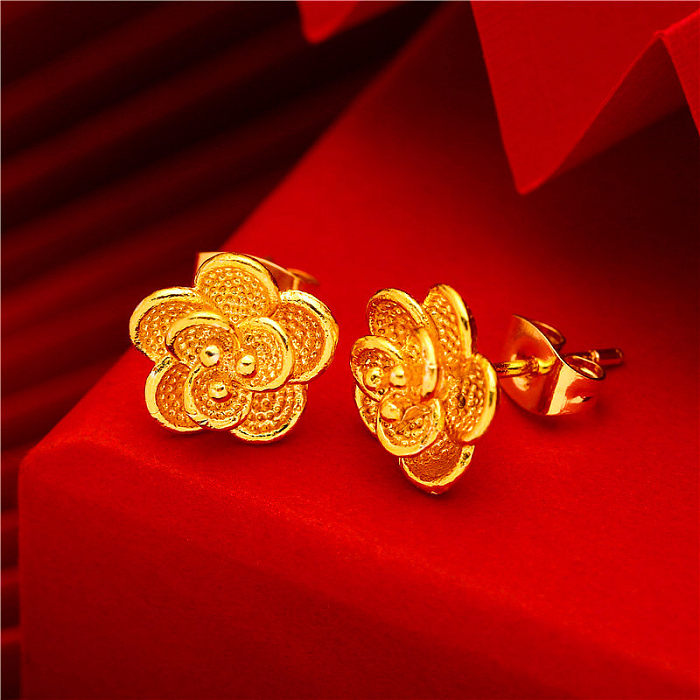 Simple Style Flower Brass Gold Plated Earrings 1 Pair