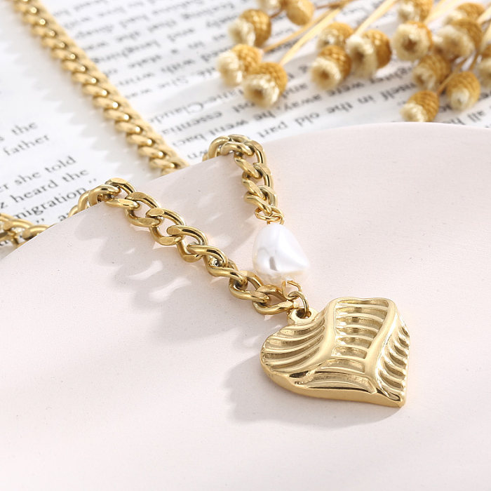Elegant Heart Shape Freshwater Pearl Titanium Steel Plating Bracelets Necklace