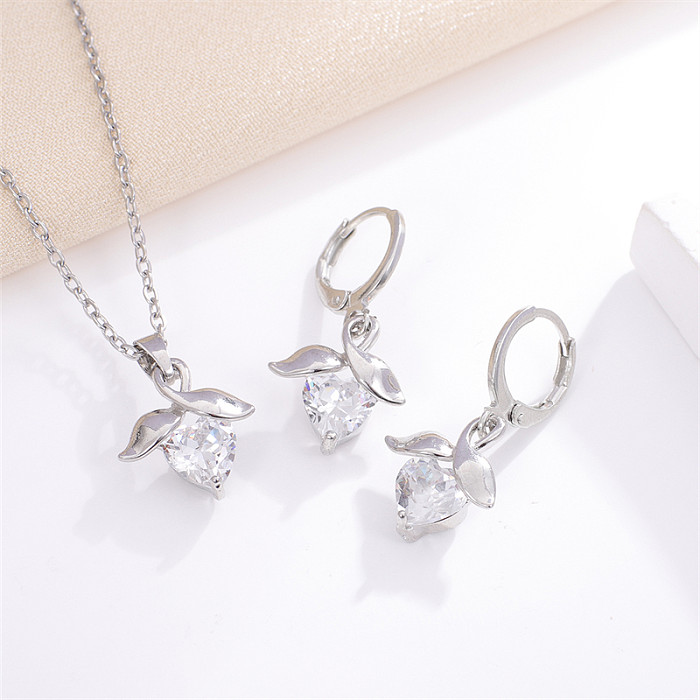 Sweet Korean Style Pentagram Geometric Flower Copper Inlay Zircon Earrings Necklace