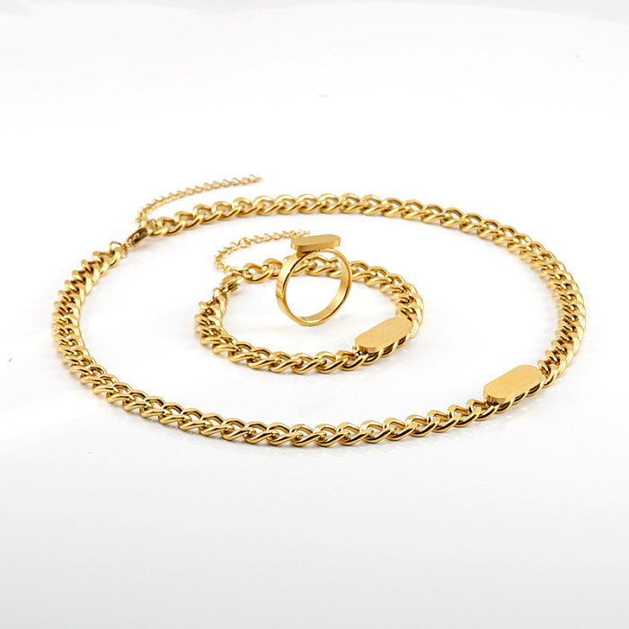 Mode ovale en acier inoxydable plaqué or anneaux boucles d'oreilles collier 5 pièces ensemble