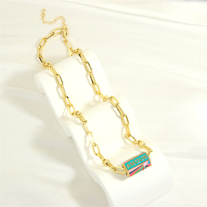 Simple Style Letter Eye Copper Enamel Plating 18K Gold Plated Necklace