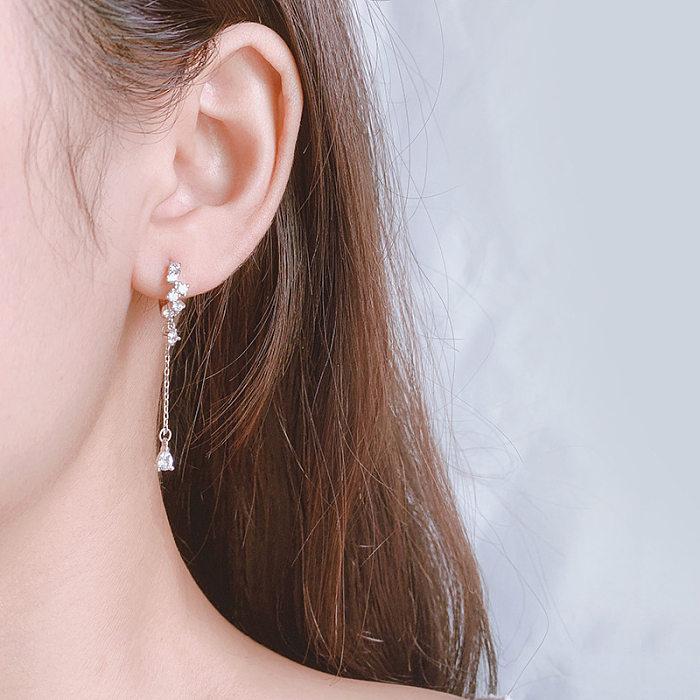 1 paire de boucles d'oreilles pendantes en Zircon avec incrustation de cuivre géométrique de Style Simple