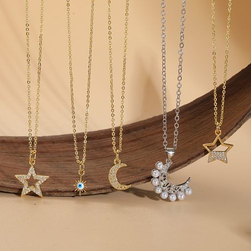 Elegant Sun Star Copper Plating Inlay Zircon 14K Gold Plated Necklace