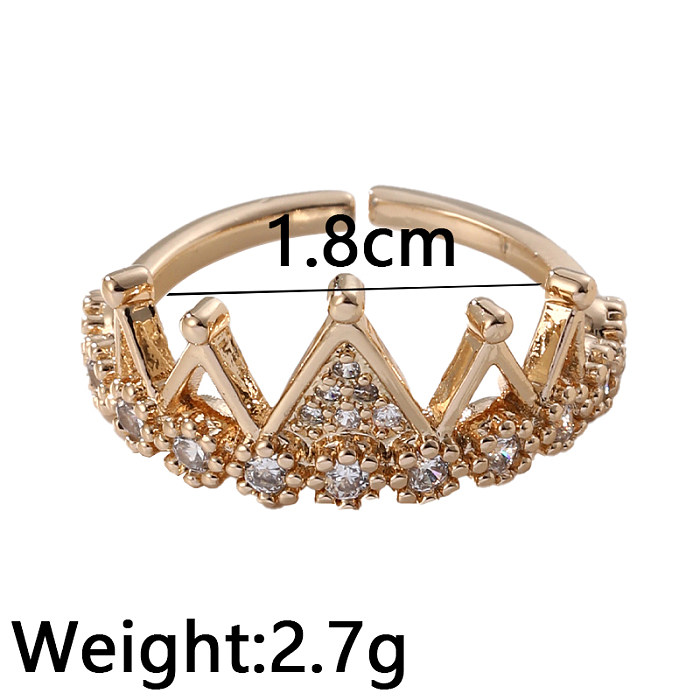 Casual Lady Crown Copper Inlay Zircon Open Rings