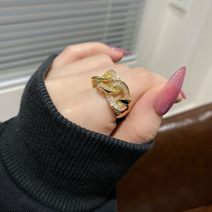 Korean Light Inlaid Ladder Cubic Zircon Ring Female Copper Index Finger Ring Female