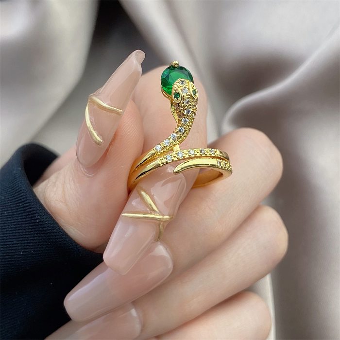 Casual Snake Copper Plating Inlay Zircon Open Ring