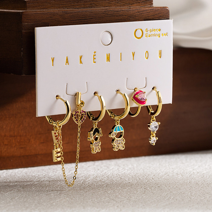 Yakemiyou Novelty Star Moon Copper Enamel Zircon 14K Gold Plated Earrings