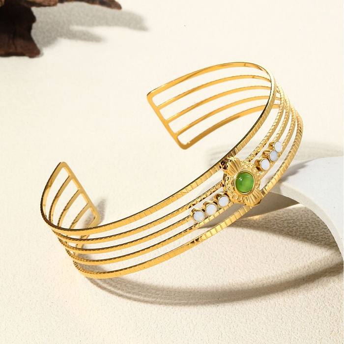 Estilo simples cor sólida titânio chapeamento de aço incrustação turquesa anéis banhados a ouro pulseiras