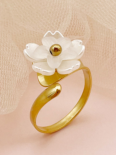 Anel aberto chapeado ouro de aço inoxidável de Shell da flor doce elegante no volume