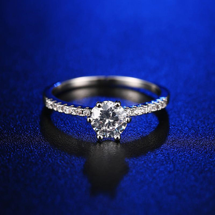 Sweet Simple Style Round Copper Inlay Zircon White Gold Plated Rings
