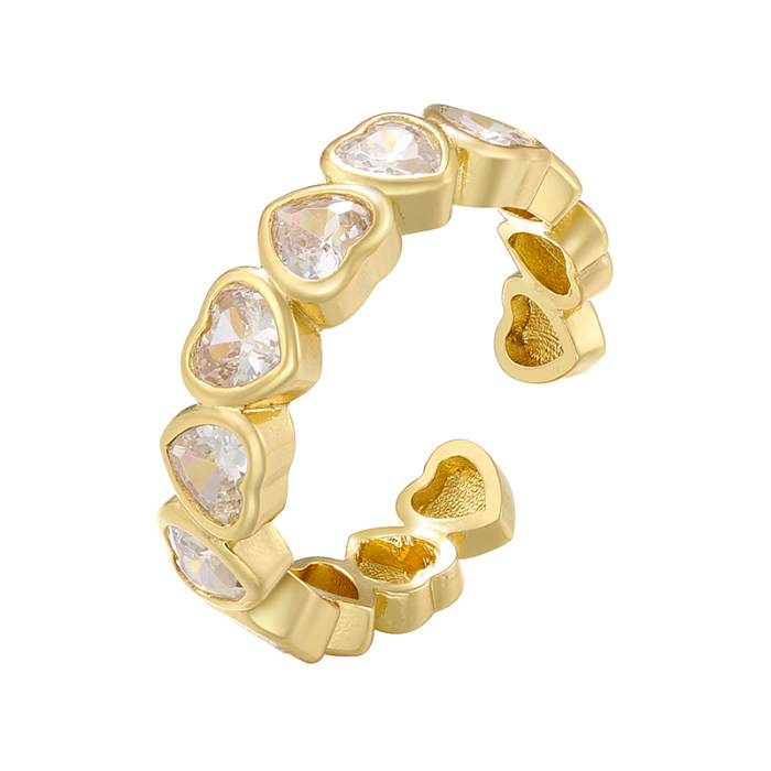 Casual Elegant Modern Style Heart Shape Copper Plating Inlay Zircon 18K Gold Plated Open Ring