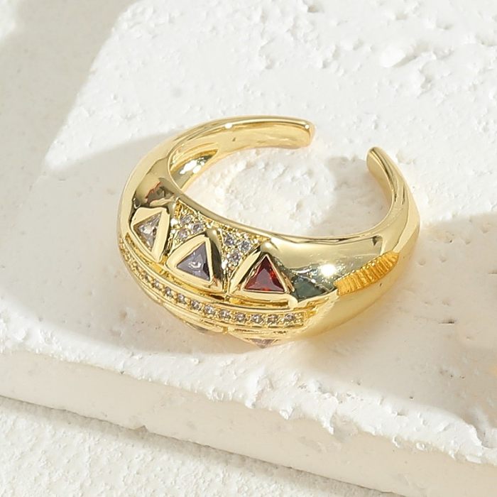 Elegante, luxuriöse herzförmige offene Ringe mit Kupferbeschichtung und Zirkoneinlage, 14 Karat vergoldet