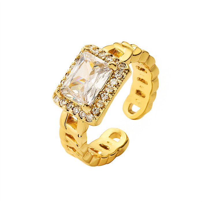 Luxuriöser, quadratischer, herzförmiger offener Ring mit Krone, Kupfereinlage und Zirkon