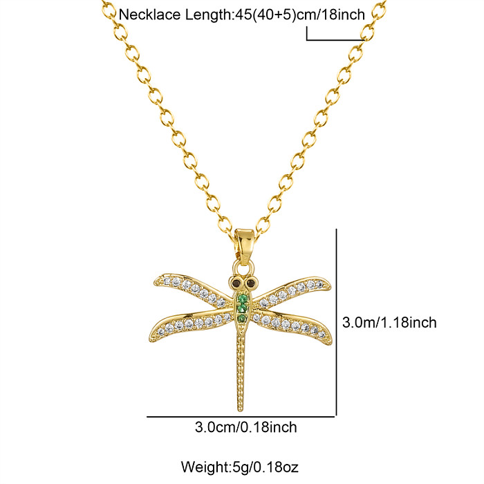 Einfache Libellen-Anhänger-Halskette aus Edelstahl mit Messingbeschichtung und 18-Karat-Vergoldung