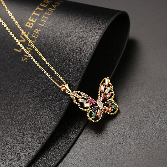 Lady Butterfly Copper Inlay Zircon Pendant Necklace 1 Piece