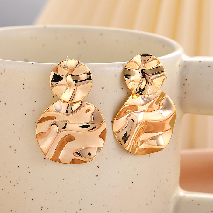 1 Pair Retro Lady Geometric Copper Water Ripples Gold Plated Ear Studs