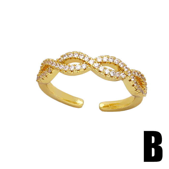 Simple Style Waves Copper Plating Inlay Artificial Pearls Zircon 18K Gold Plated Open Rings