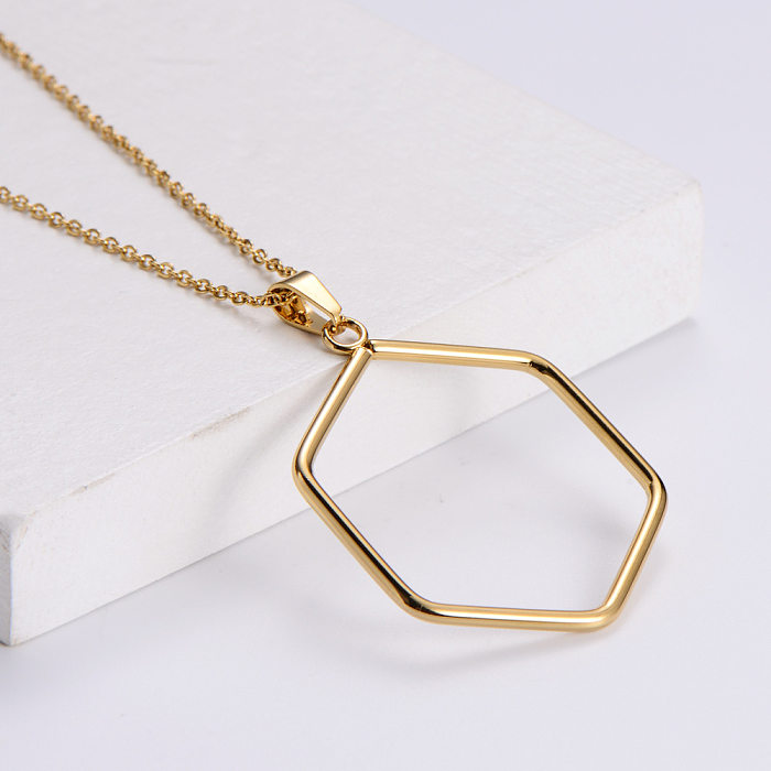 Korean Glossy Stainless Steel Hexagonal Necklace Earrings Set Wholesale