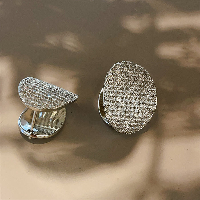 1 par de brincos de zircão de cobre com incrustações geométricas de estilo moderno e simples