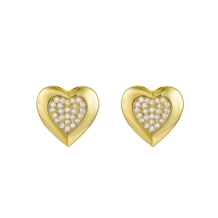 Schlichter Stil, Herzform, Kupferbeschichtung, 14 Karat vergoldete Ohrringe, Halskette