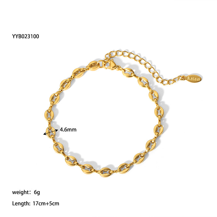 IG Style Simple Style Solid Color Stainless Steel Plating 18K Gold Plated Bracelets Necklace