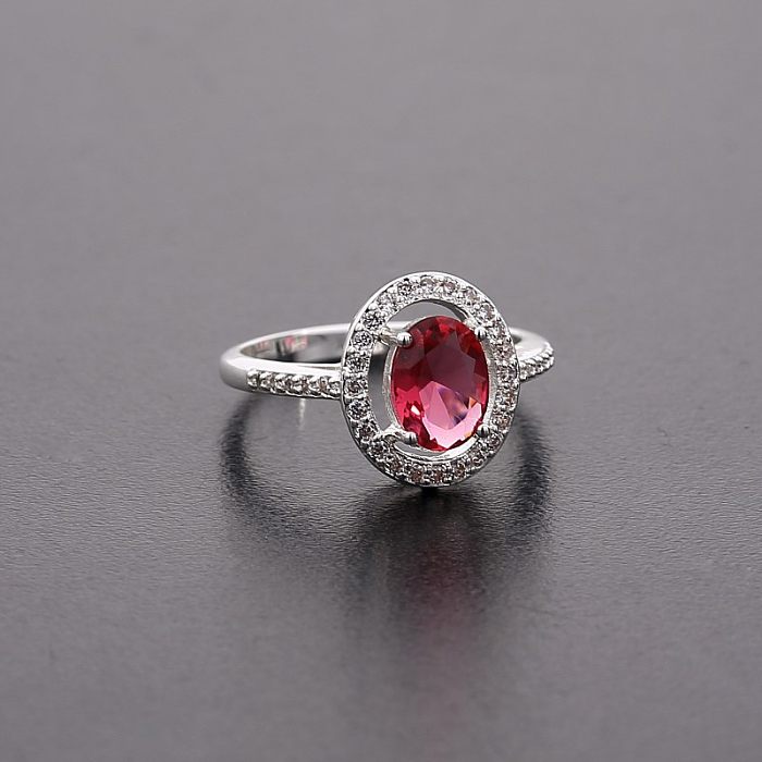 Lady Oval Copper Plating Inlay Diamond Rhodium Plated Rings
