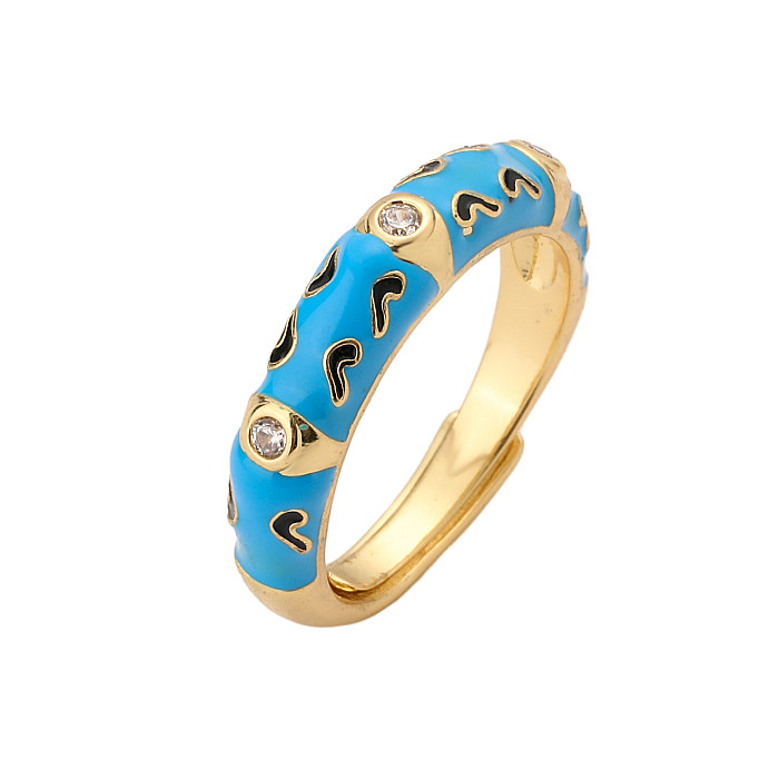 Elegante, farbenfrohe, herzförmige offene Ringe mit Kupfer-Email-Beschichtung, Inlay aus Zirkon und 18 Karat Gold