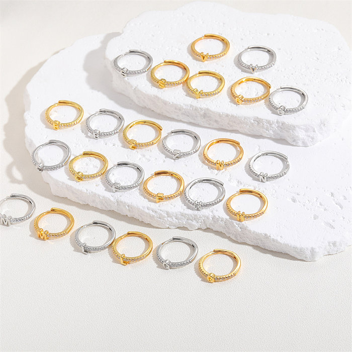 Cute Simple Style Commute Letter Copper Plating Inlay Zircon 14K Gold Plated White Gold Plated Open Rings