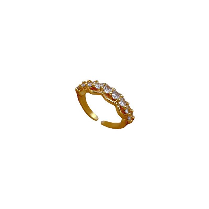 Fashion Round Brass Plating Inlay Zircon Open Ring 1 Piece