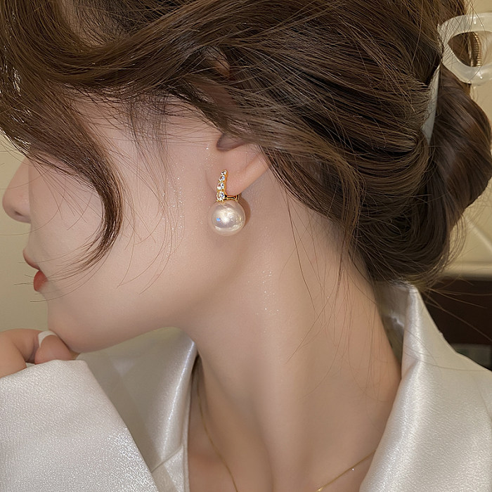 1 Pair Korean Style Pearl Plating Inlay Copper Zircon Gold Plated Drop Earrings