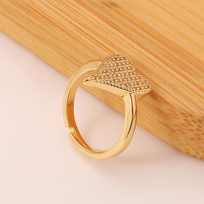 Bijoux pour femmes, bague en cuivre réglable ouverte en forme de cœur avec diamant