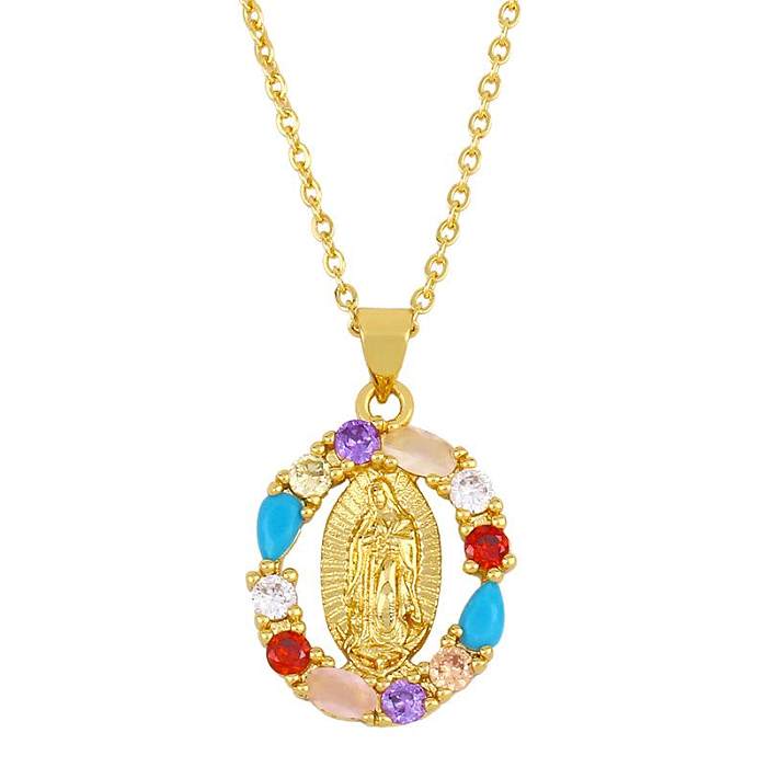 New Fashion Virgin Mary Necklace Heart Shaped Geometric Pendant Diamond Color Zircon Love Necklace
