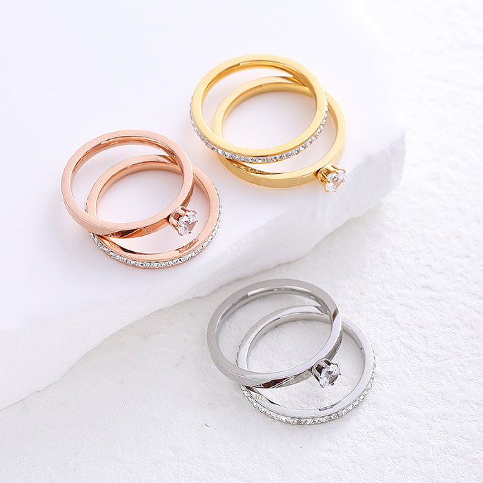 Simple Style Solid Color Stainless Steel Plating Inlay Zircon 24K Gold Plated Rose Gold Plated Rings