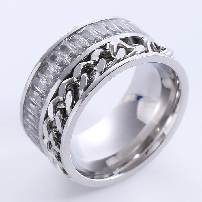 Bloc de couleur romantique élégant placage en acier inoxydable Zircon plaqué or 18 carats anneaux plaqués or rose