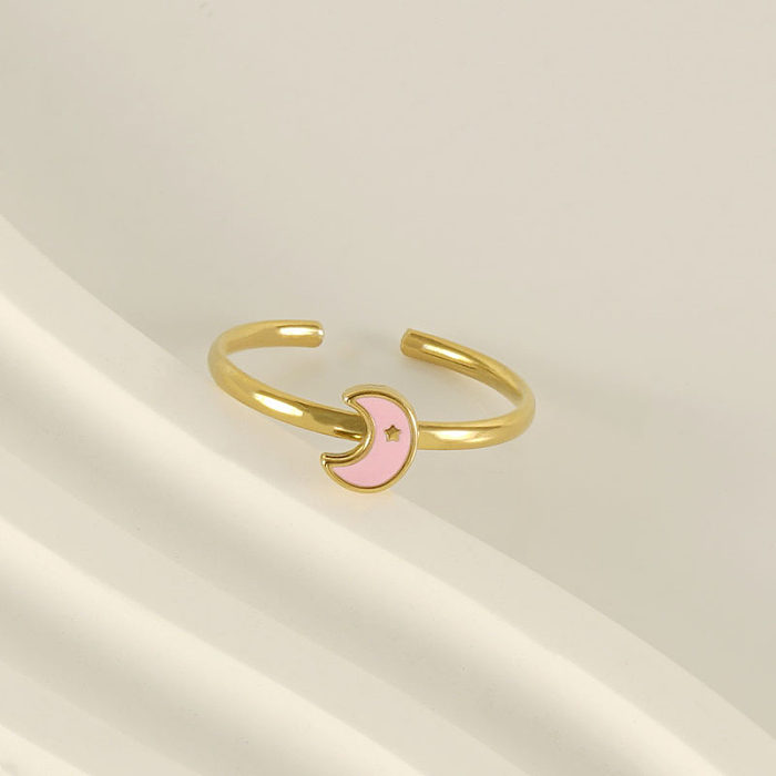 Wholesale Cute Moon Dolphin Heart Shape Stainless Steel 18K Gold Plated Open Ring