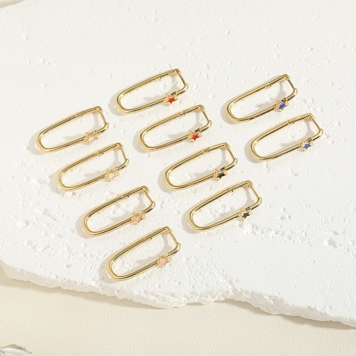 1 Pair Simple Style Star Enamel Plating Copper 14K Gold Plated Earrings