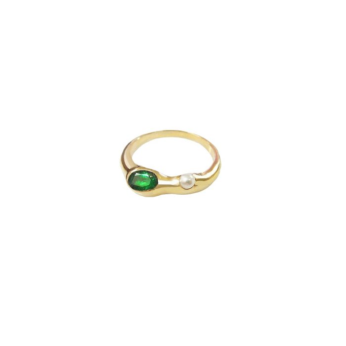 Simple Style Geometric Copper Plating Inlay Artificial Gemstones 18K Gold Plated Rings