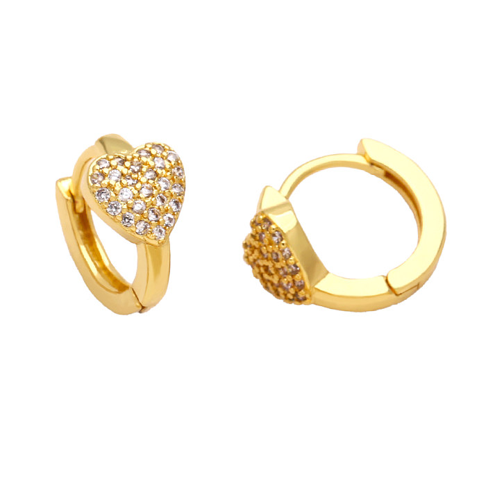 Fashion Heart Shape Copper Gold Plated Zircon Hoop Earrings 1 Pair
