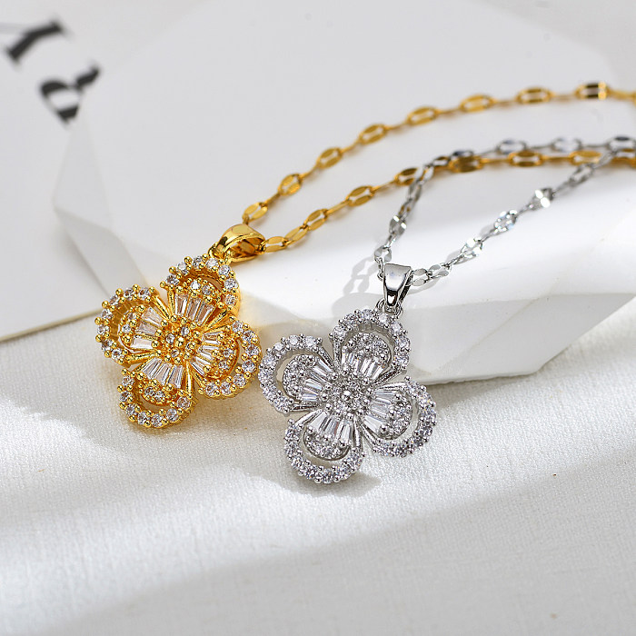 Süße Blumen-Kupfer-Inlay-Zirkon-Ohrring-Halskette
