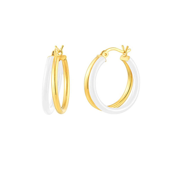 1 Pair Simple Style Commute Geometric Copper Enamel Hoop Earrings
